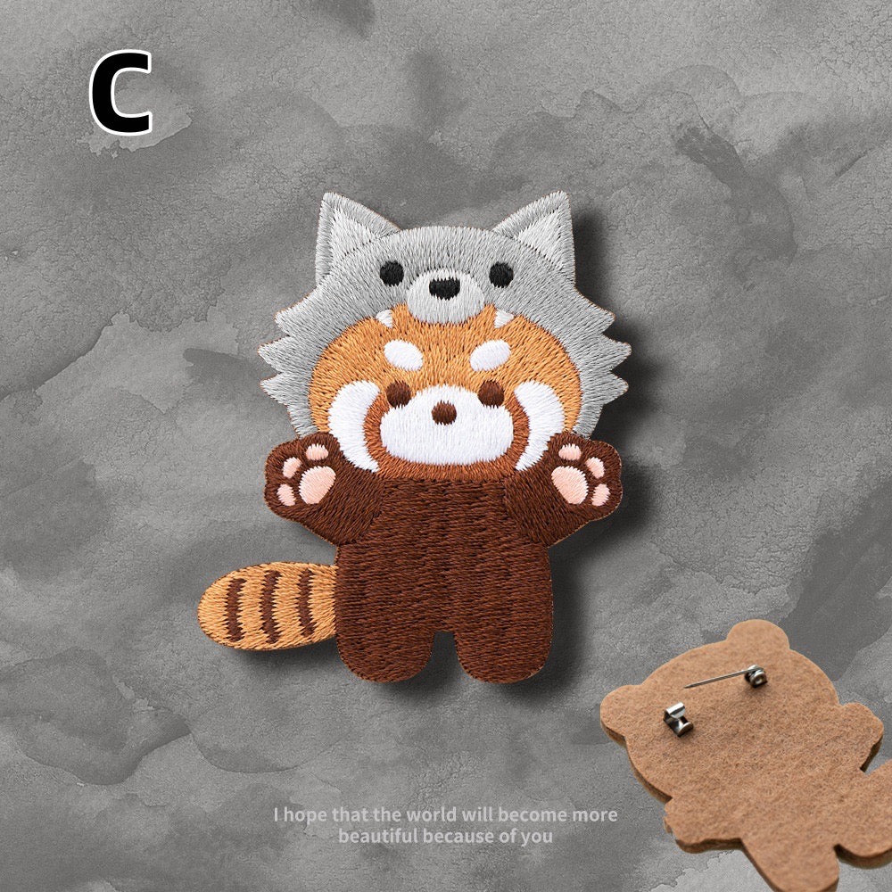 Embroidered Pins of a Full Body Cute Red Panda in a Hat - Panda Design