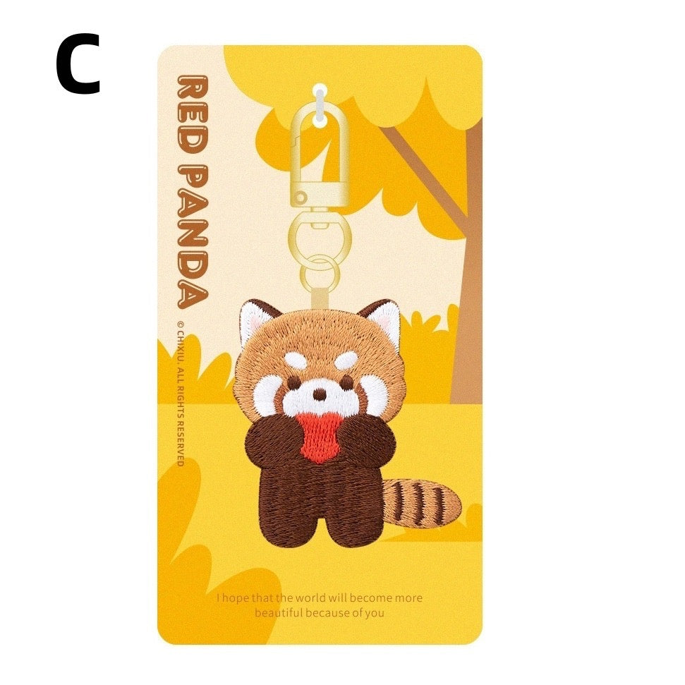 Adorable Double-Sided Embroidered Red Panda Keychain - Panda Design