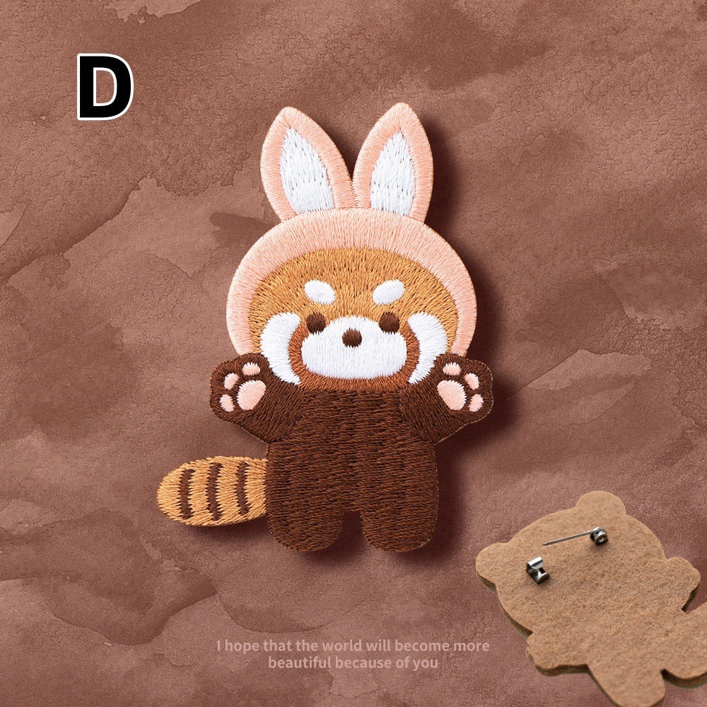 Embroidered Pins of a Full Body Cute Red Panda in a Hat - Panda Design