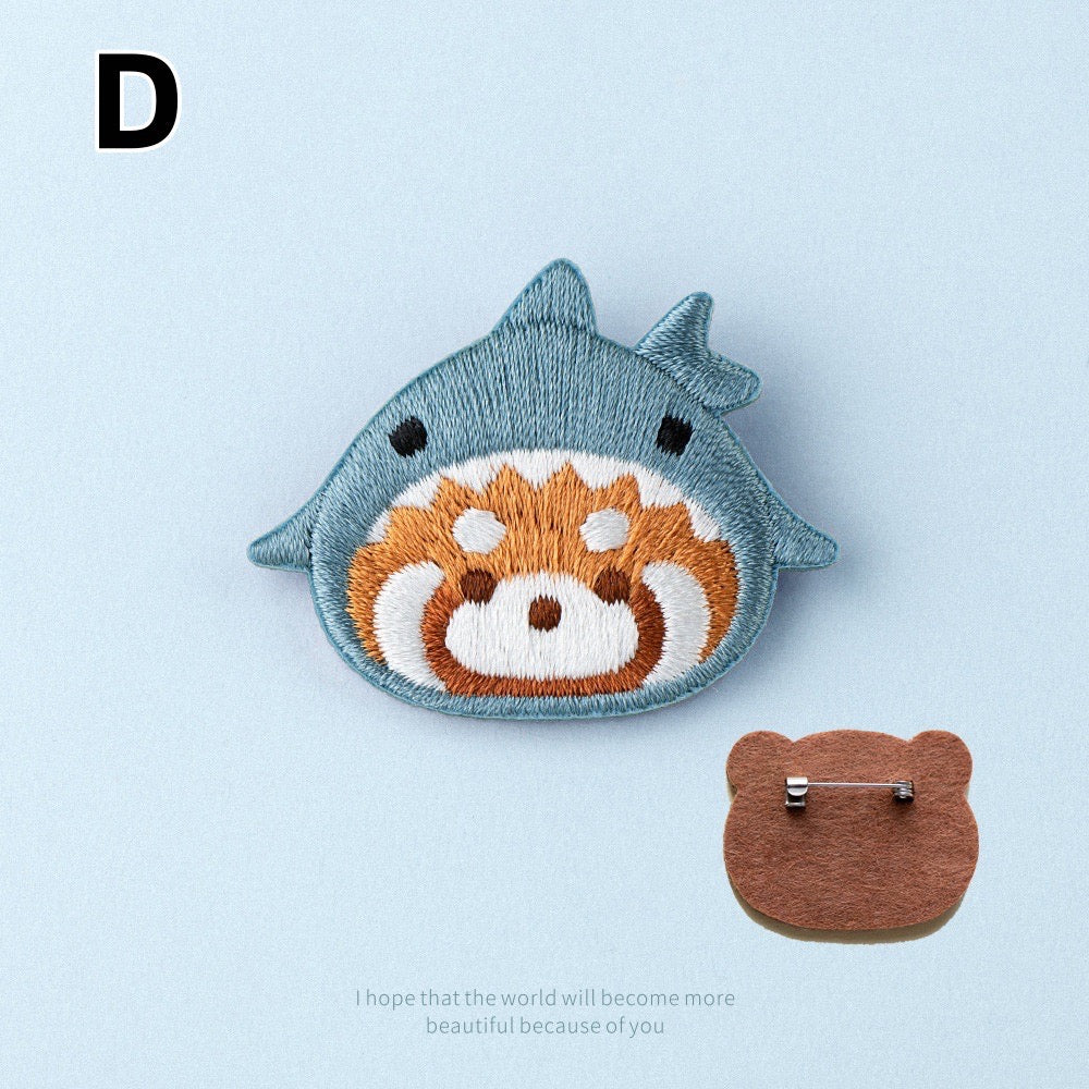 Embroidered Pins of a Cute Red Panda in a Hat - Panda Design