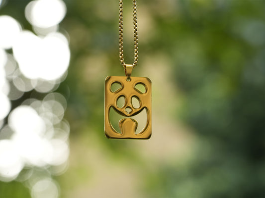 Stainless Steel Running Panda Tag Necklace-Golden - Panda Design