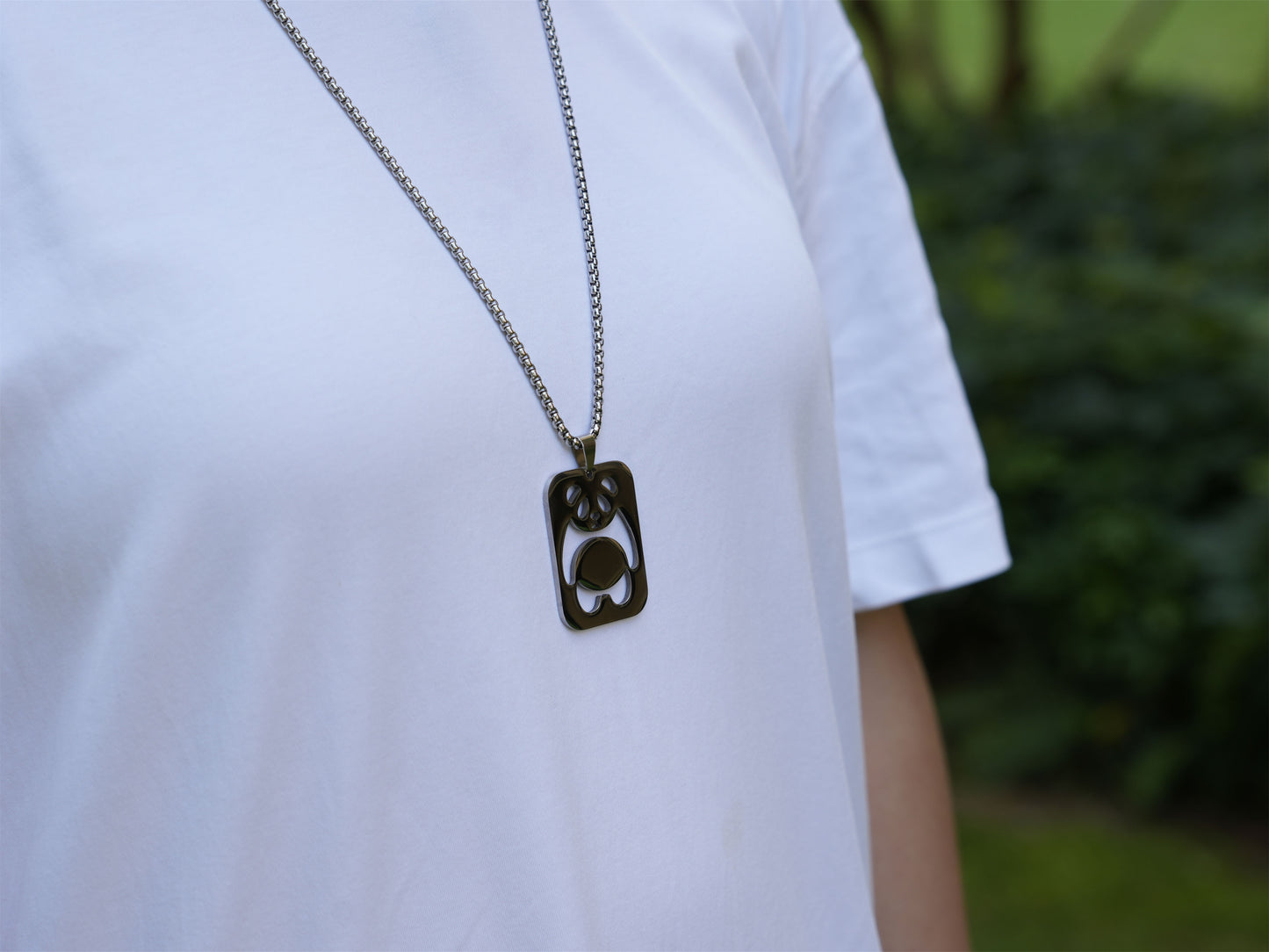 Stainless Steel Standing Panda Tag Necklace - Panda Design