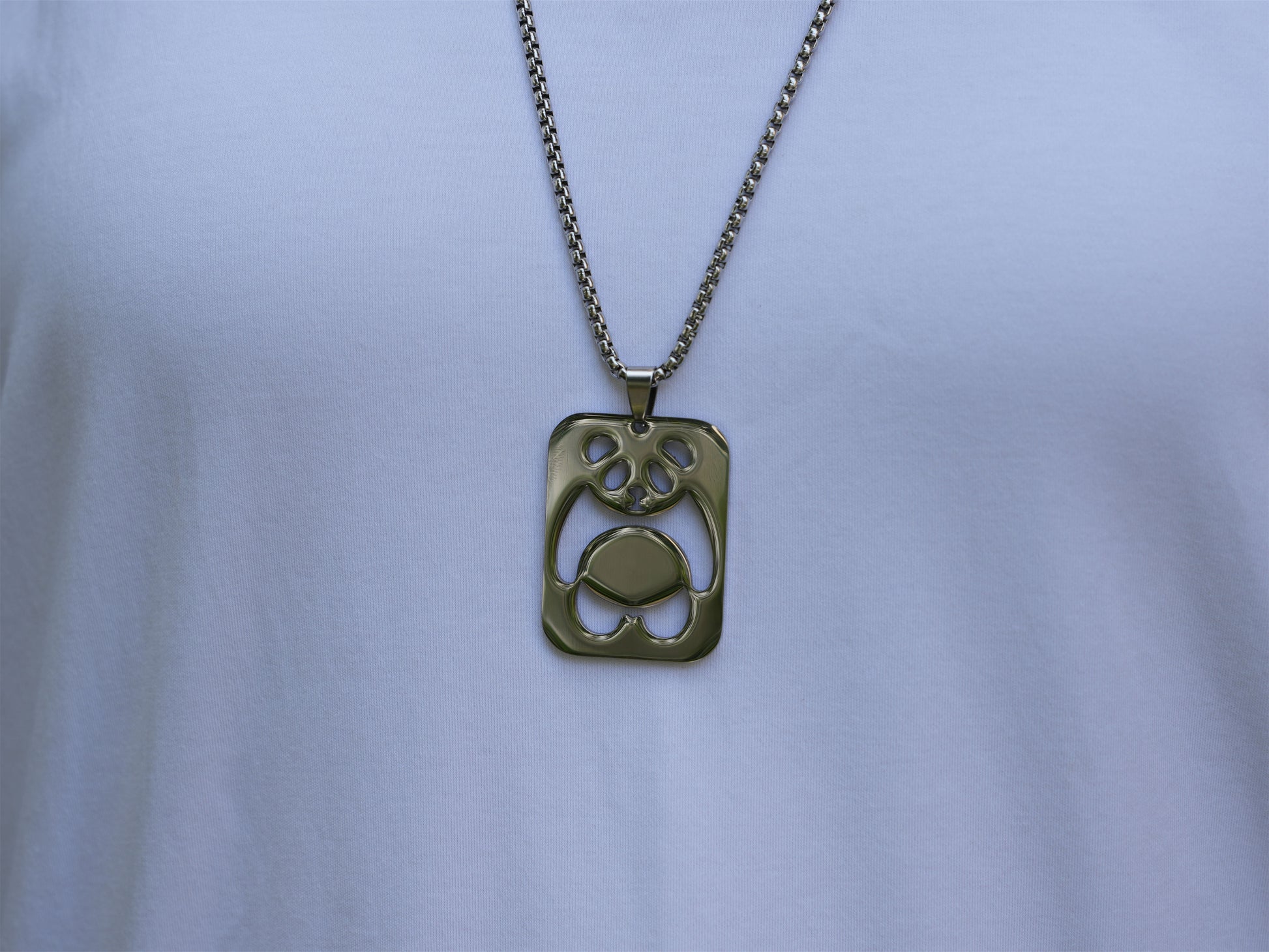 Stainless Steel Standing Panda Tag Necklace - Panda Design