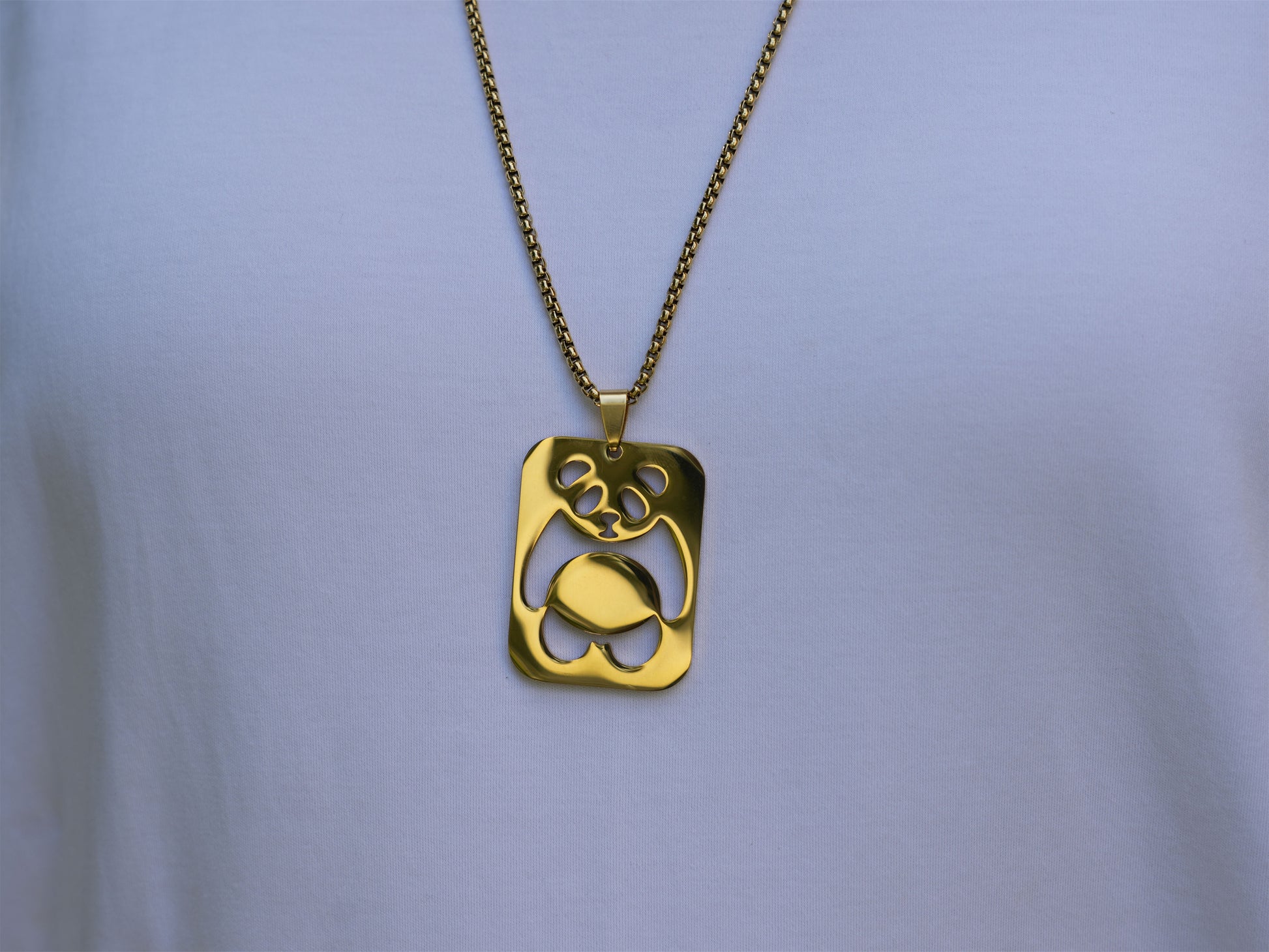 Stainless Steel Standing Panda Tag Necklace-Golden - Panda Design