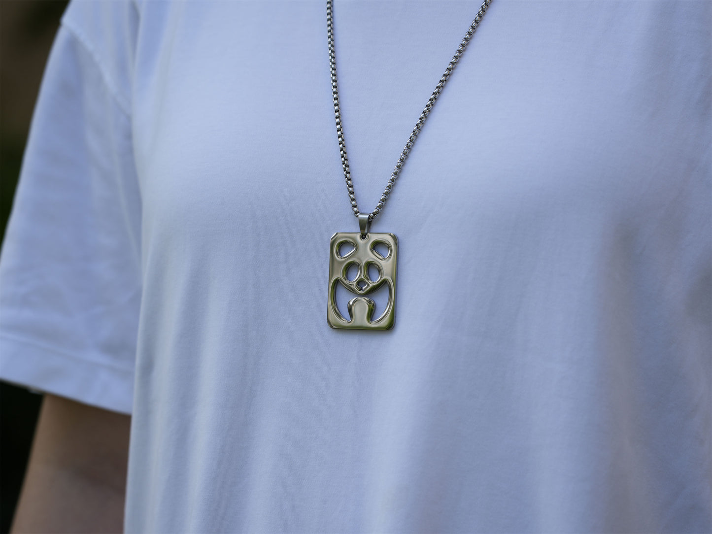 Stainless Steel Running Panda Tag Necklace - Panda Design