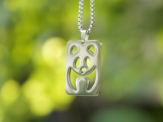 Stainless Steel Running Panda Tag Necklace - Panda Design