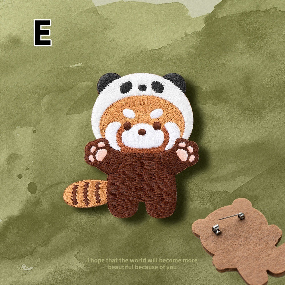 Embroidered Pins of a Full Body Cute Red Panda in a Hat - Panda Design