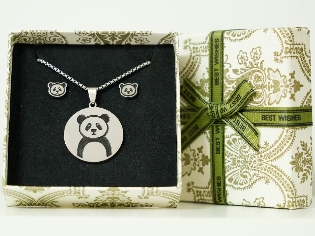 EMO Panda Necklace and Earrings Gift Set - Panda Design