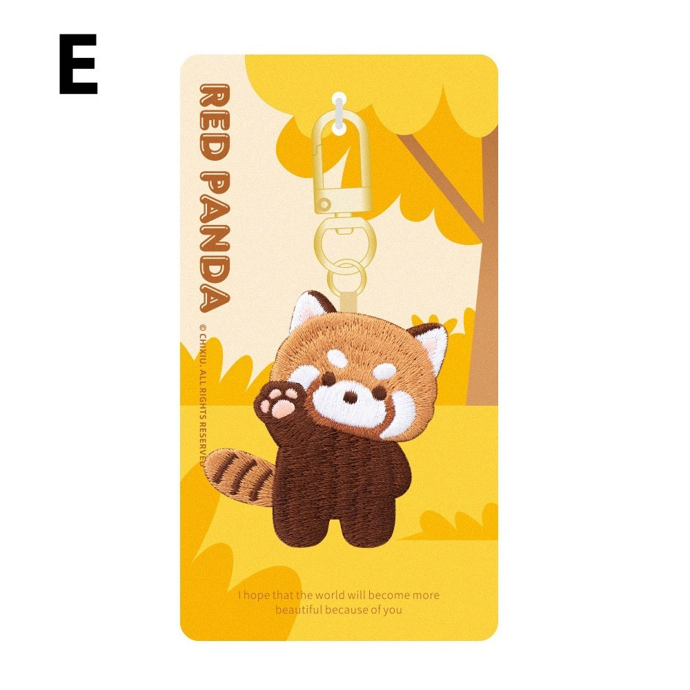 Adorable Double-Sided Embroidered Red Panda Keychain - Panda Design