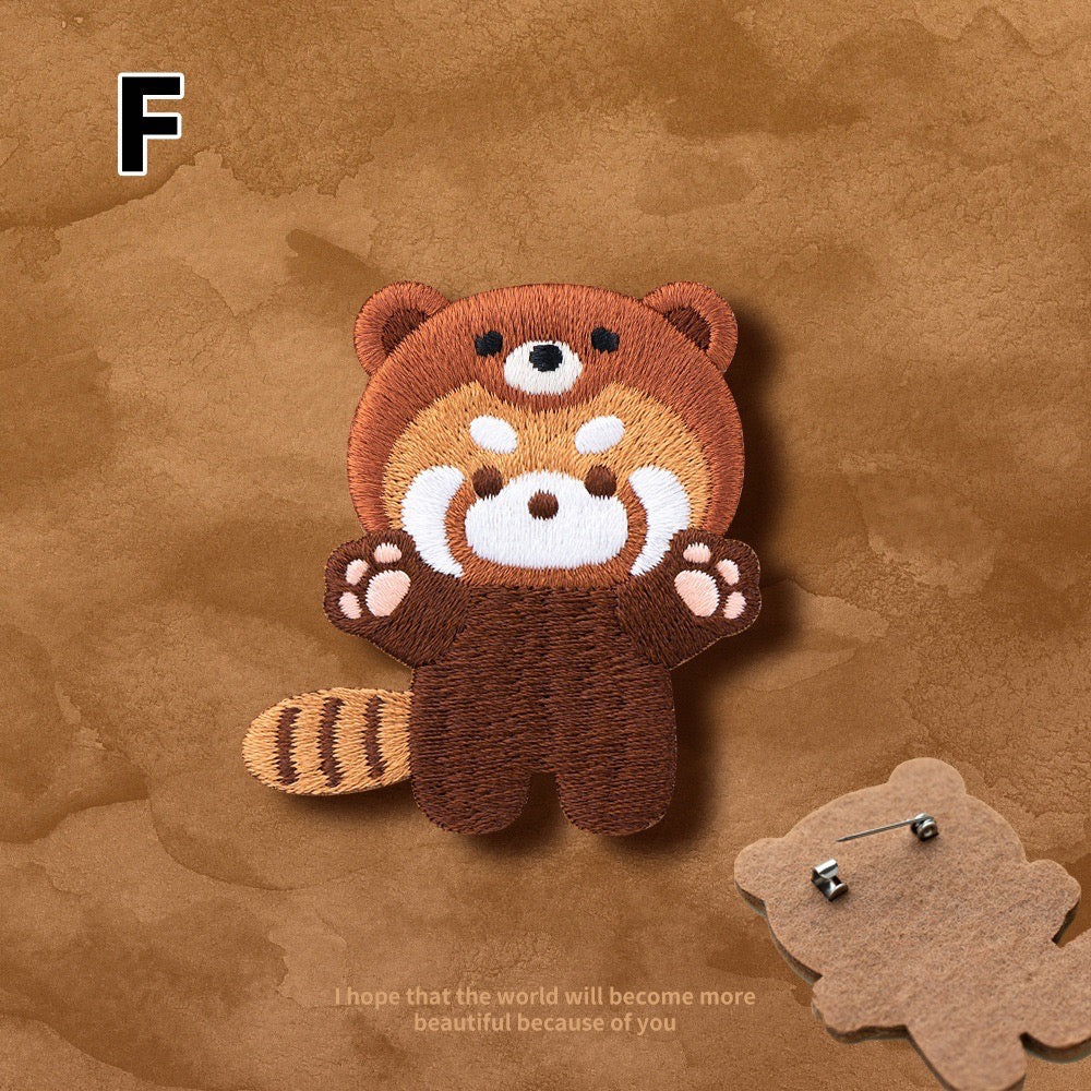 Embroidered Pins of a Full Body Cute Red Panda in a Hat - Panda Design