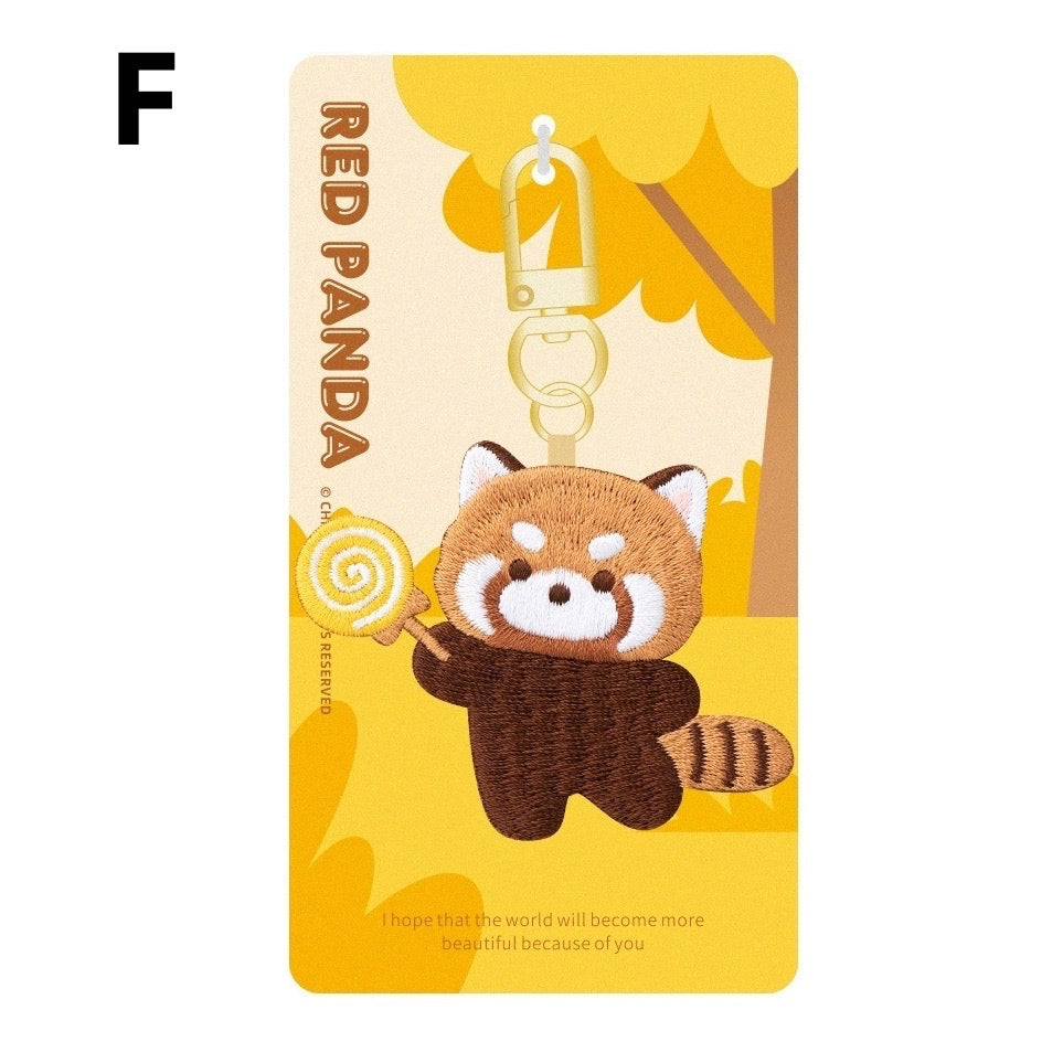 Adorable Double-Sided Embroidered Red Panda Keychain - Panda Design
