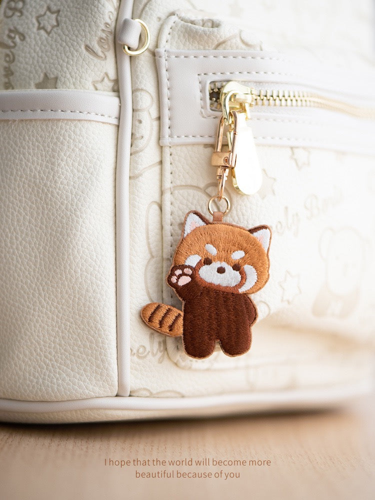 Adorable Double-Sided Embroidered Red Panda Keychain - Panda Design