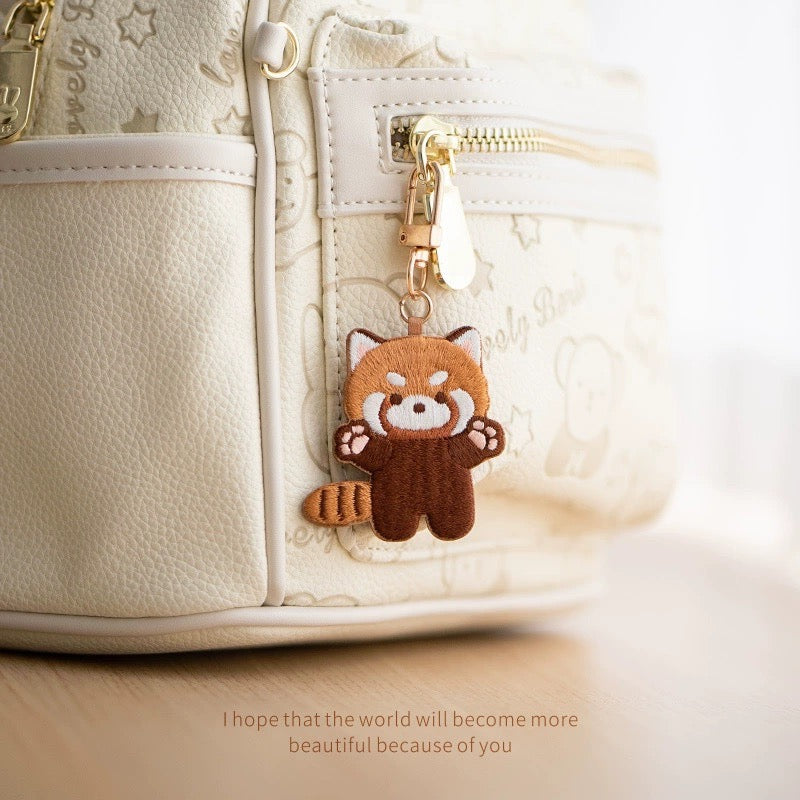 Adorable Double-Sided Embroidered Red Panda Keychain - Panda Design