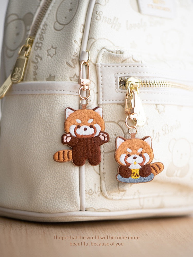 Adorable Double-Sided Embroidered Red Panda Keychain - Panda Design