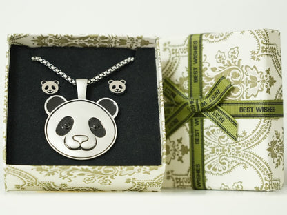 Panda Mother & Baby Necklace and Earring Gift Set